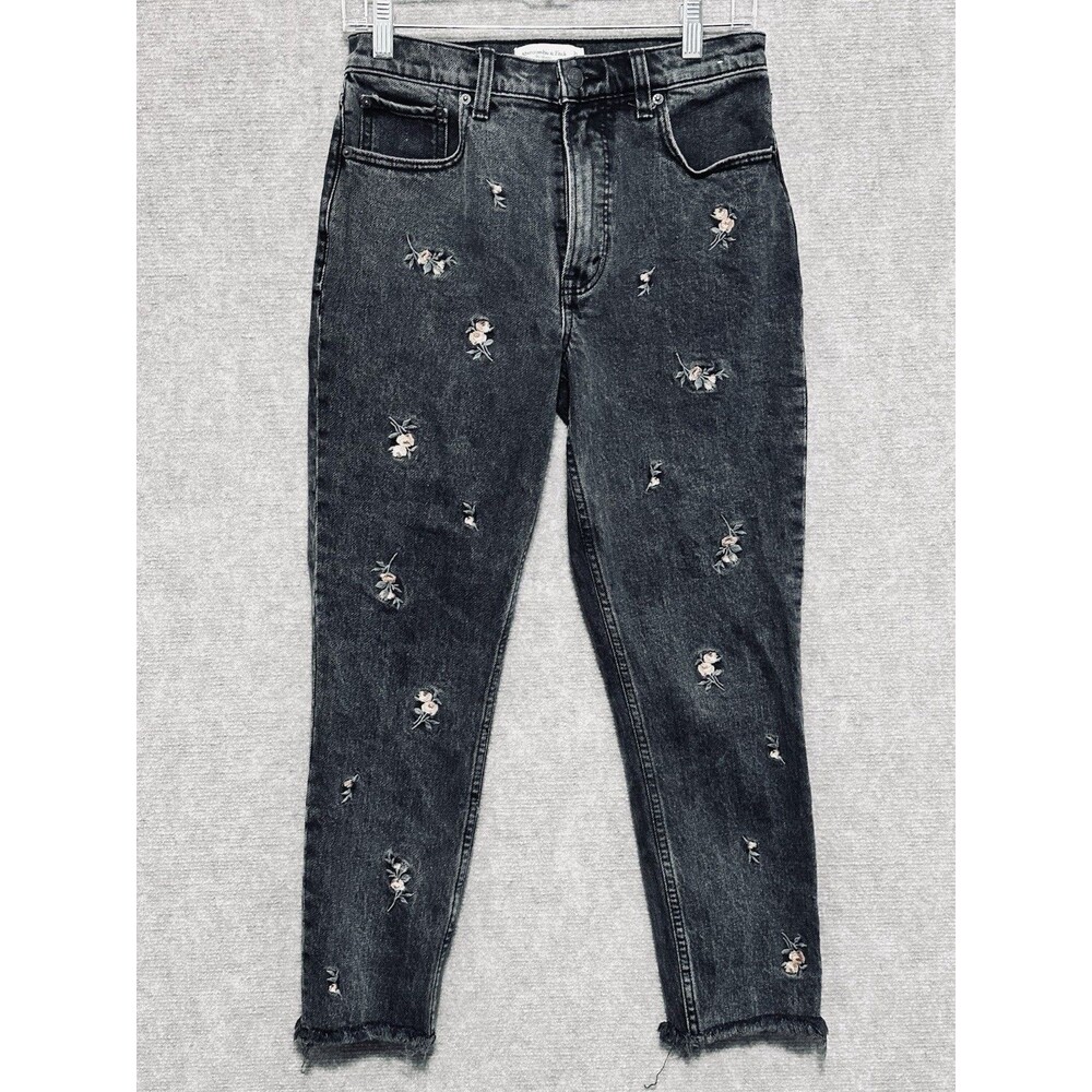 Abercrombie & Fitch Floral Jeans High Rise Skinny Women's 6S 28 Denim Black